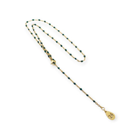 necklace steel chain with green beads and 24